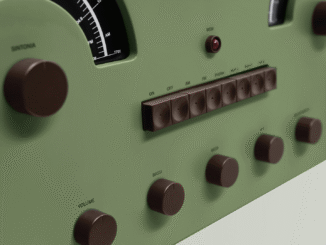 Photos of the Brionvega Radiofonografo 60th Anniversary Edition on a soft grey background