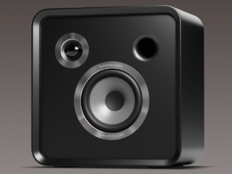 Eversolo speaker close up, with grille removed, on purple background